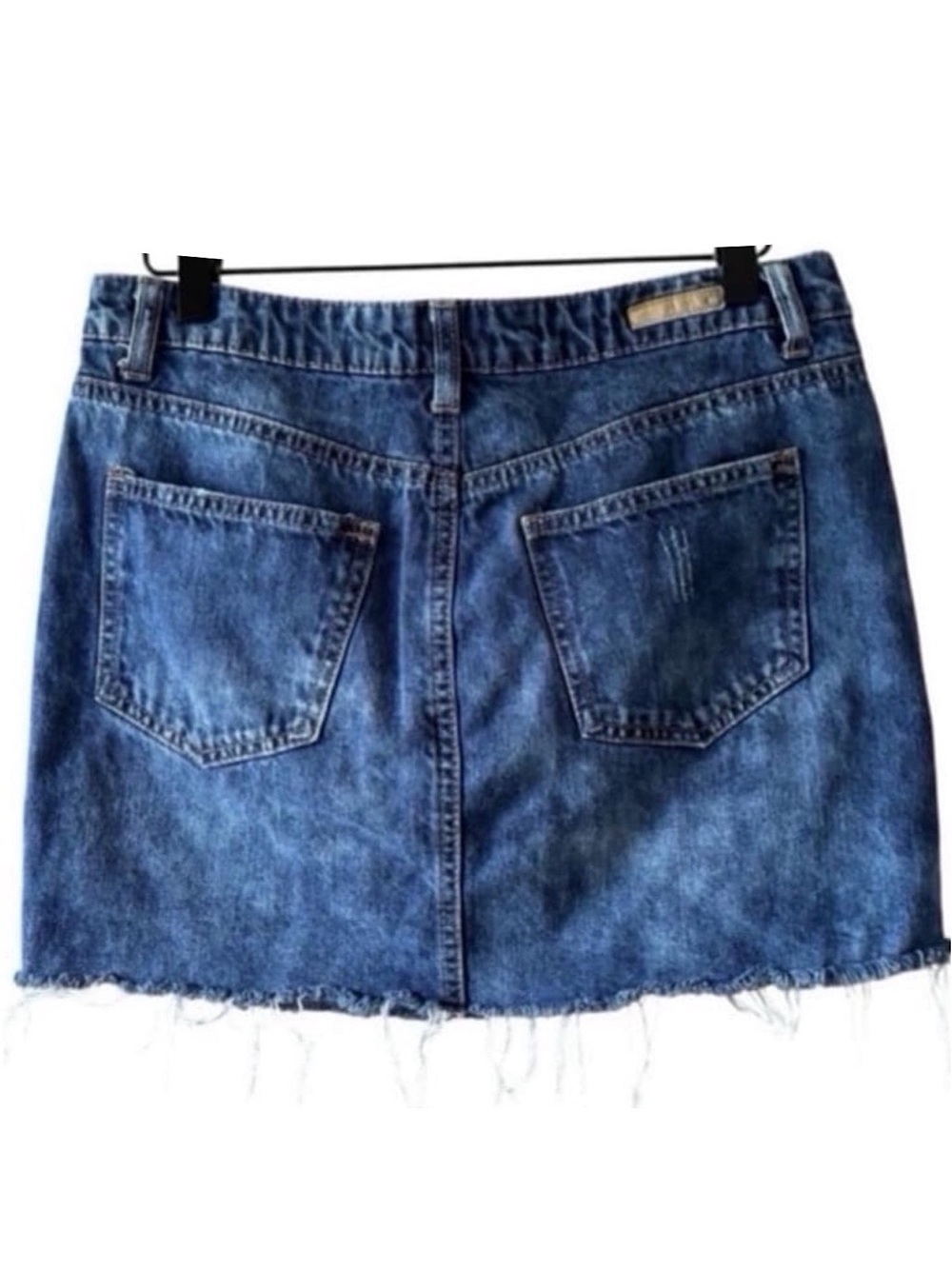 True Craft Acid Wash Raw Hem Denim Mini Skirt - Picture 2 of 4